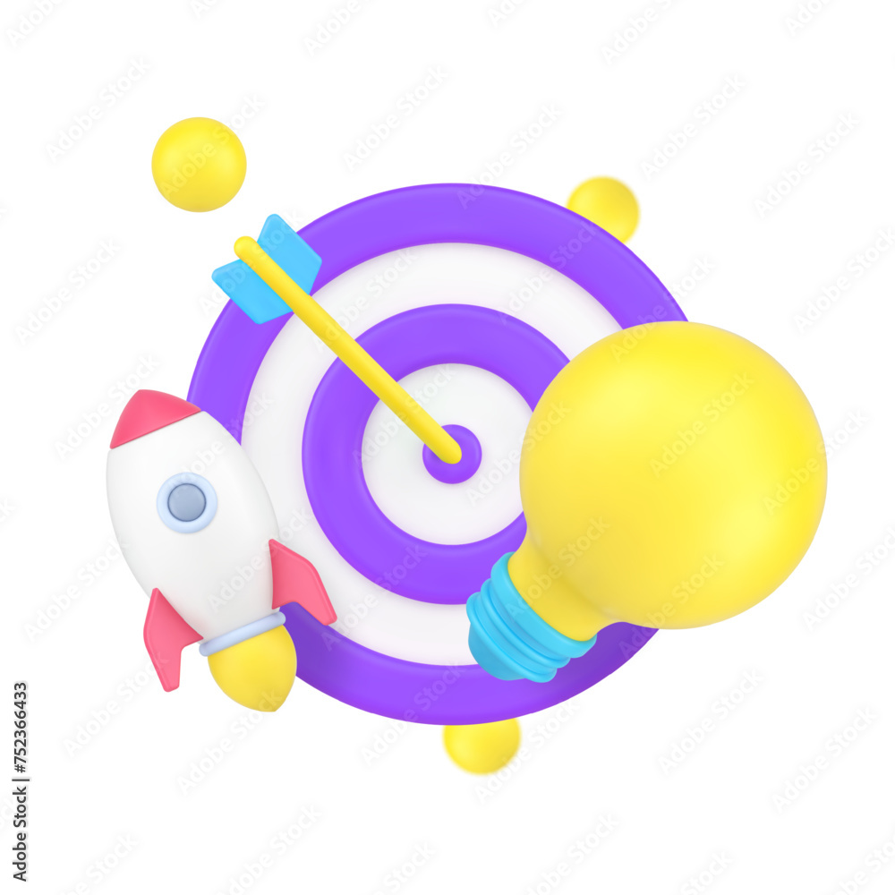 Poster startup business target innovation idea solution development 3d icon realistic vector illustration