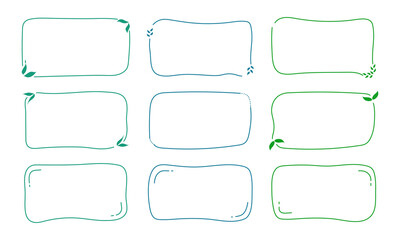 Textbox set. Doodle Hand drawn frames in green colors. Collection of blank templates
 Vector illustration isolated on white background