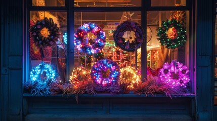 LED-Lit Customizable Easter Wreaths in Craft Shop Window