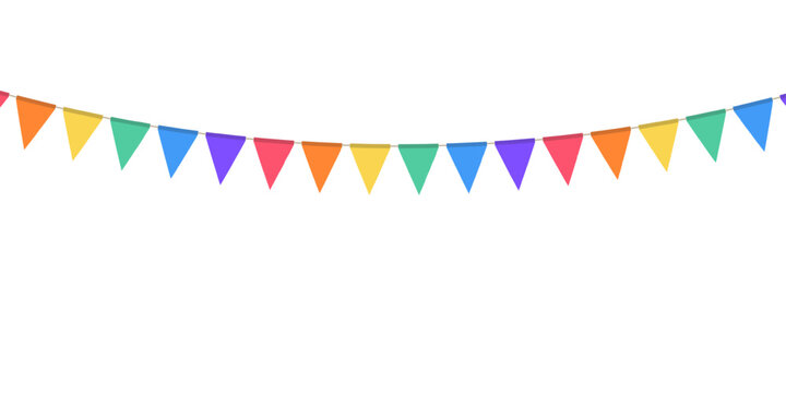 Festive flags garland in lgbt rainbow colors. Celebration flags for pride decor. Triangle pennants chain. Party decoration