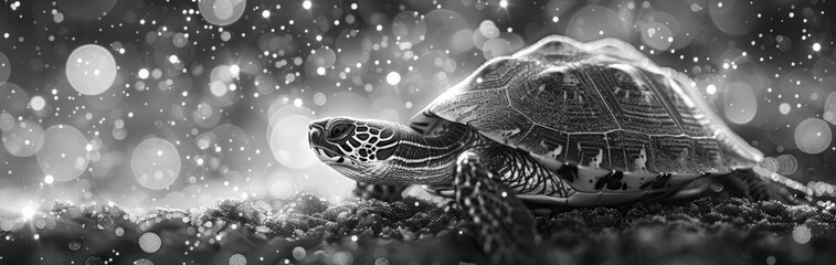 World Turtle Day banner. Large turtle underwater. Ecology concept for backdrop, banner, greeting card, template with copy space
