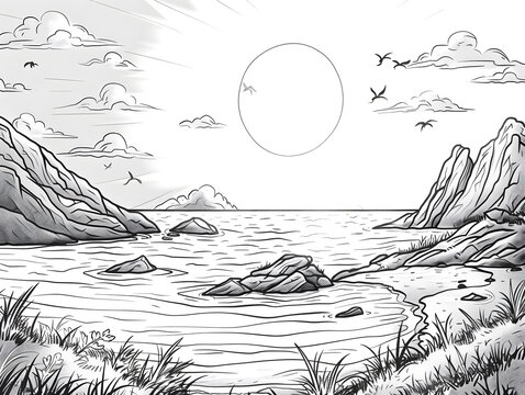 Tranquil Sunrise Scenes: Sun Drawings to Inspire Relaxing Coloring Pages