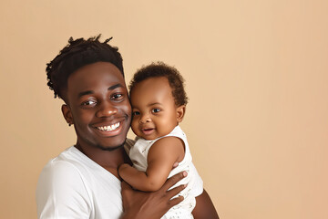Young african american dad holding his sweet infant baby in hands, closeup shot of caring black millennial dad spending time with cute adorable toddler child at home, copy space. - Powered by Adobe