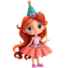 birthday girl  vector cartoon illustration isolated on transparent background - Generative AI