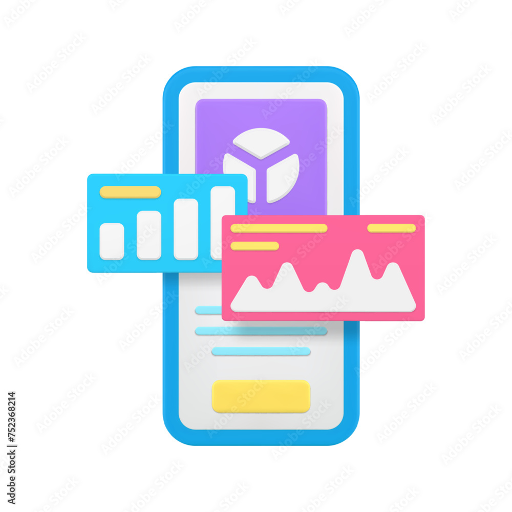 Poster business analyzing statistic report monitoring smartphone application 3d icon realistic vector