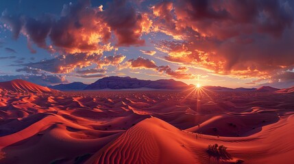 a sunset over a desert - obrazy, fototapety, plakaty