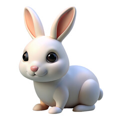 3d Cute white rabbit isolated on a transparent background.