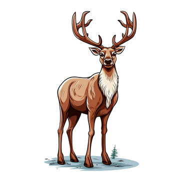 recommend clip art: Coolest Reindeer at the Pole Christmas illustration with outline with white Background no Shadow сreated with Generative Ai