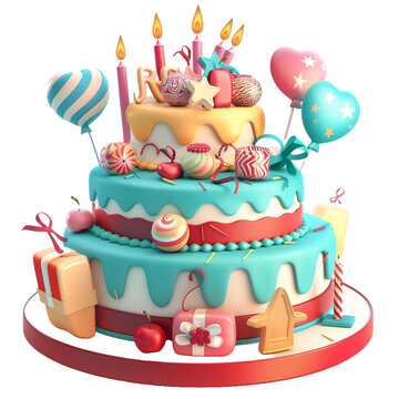birthday cake with candles vector cartoon illustration isolated on transparent background - Generative AI