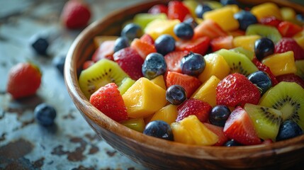 Colorful fresh fruit salad in bowl