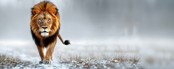 Majestic lion with fiery mane poised on white background exuding regal power. Concept Lion...
