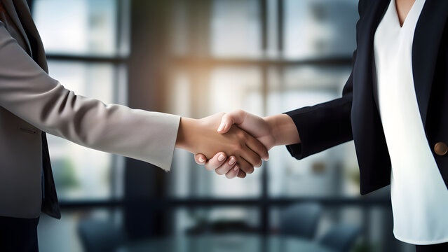 Handshake, businesswoman shaking hands for teamwork, success partnership