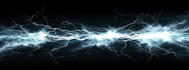 pure white lightening on a plain black background, sharp and thin