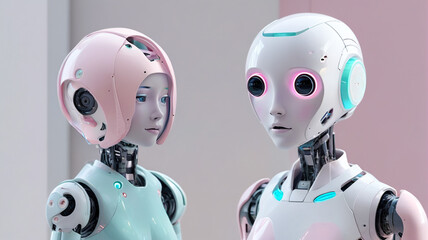 Friendly companion robot on a pastel background, generative AI

