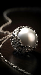 White gold necklace with pearl luxury, product photo, photorealism сreated with Generative Ai