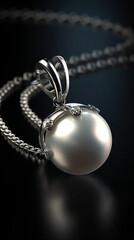 White gold necklace with pearl luxury, product photo, photorealism сreated with Generative Ai