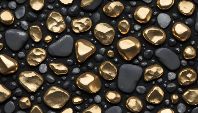 Stylish luxury background with black and golden pebbles