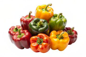 bunch of red and yellow peppers on white background 