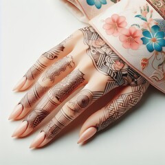 hand with henna painting isolated on white