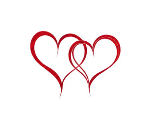 Continuous line drawing of two hearts on transparent background. Banner for valentine's day. Abstract hearts. PNG image ai generated