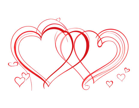 Continuous line drawing of two hearts on transparent background. Banner for valentine's day. Abstract hearts. PNG image ai generated