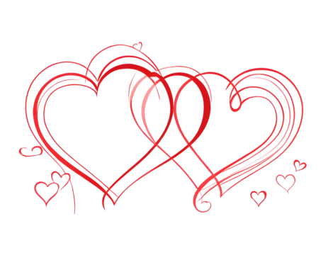 Continuous line drawing of two hearts on transparent background. Banner for valentine's day. Abstract hearts. PNG image ai generated