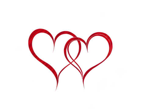 Continuous line drawing of two hearts on transparent background. Banner for valentine's day. Abstract hearts. PNG image ai generated