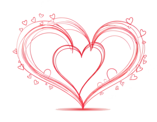 Continuous line drawing of two hearts on transparent background. Banner for valentine's day. Abstract hearts. PNG image ai generated