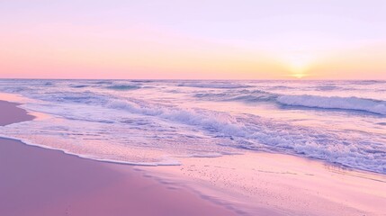 Pastel sunset hues, serene beach evening, soft coastal colors, tranquil sea gradients, gentle sky reflection, peaceful ocean ambiance, warm evening breeze, soothing beachside calm