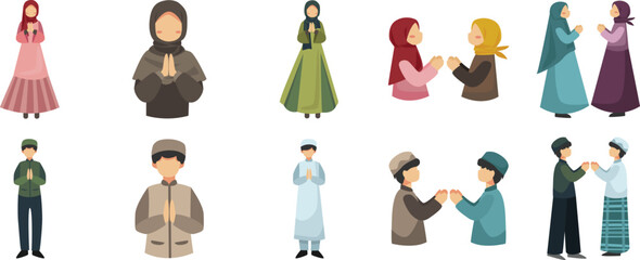 illustration of muslim people vector set