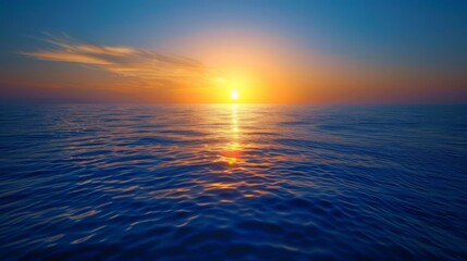 Royal blue and soft gold, majestic ocean sunset, serene sea vista, tranquil maritime scene, gentle waves, peaceful coastline, reflective water surface, regal color scheme, elegant coastal ambiance - obrazy, fototapety, plakaty