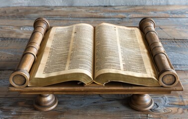 Close-up of an aged Torah scroll on a rustic wooden surface, highlighting the enduring traditions of Passover.
