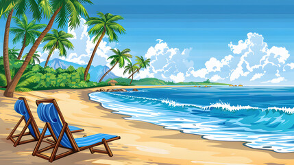 Summer Beach Panorama: Vibrant Illustration for Presentations, Wallpapers, and Textures