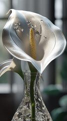 delicate transparent calla, diamonds ornament, delicate white gold ornate сreated with Generative Ai