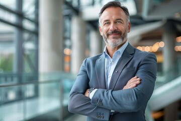 Fototapeta premium Confident mature entrepreneur standing in a corporate environment Exuding leadership and professionalism