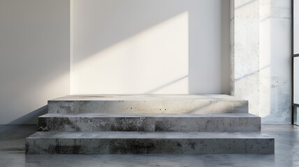 A stone pedestal is attached to a white brick wall. architecture or interior design