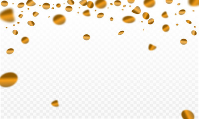 Gold confetti background, isolated on transparent background. Vector illustration.