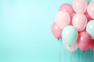Colorful balloons on pastel background for birthday event decoration with copy space
