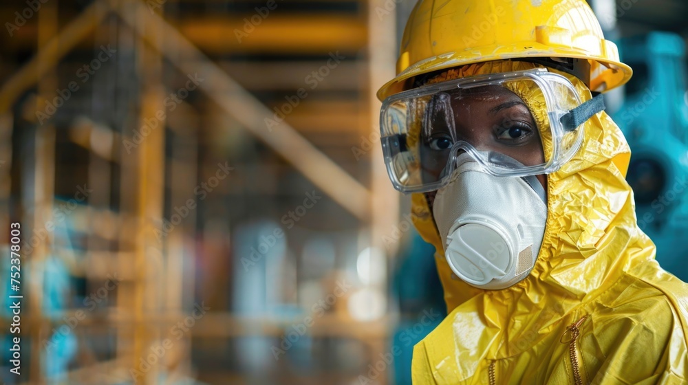 Wall mural worker in protective wear at construction site  