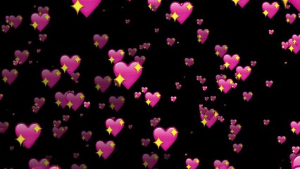 Pink heart love emoticon rainfall animation. social media emoji for editing animated in alpha channel transparent background