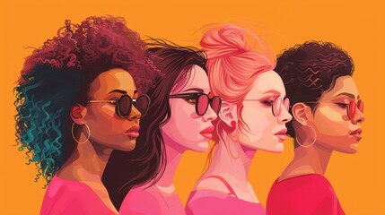 Illustration of women, different ethnicities, edgy, contemporary, woman power.