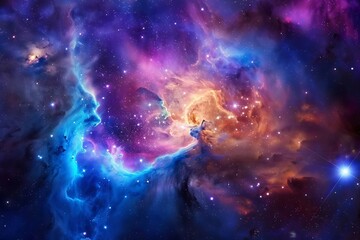 Obraz na płótnie Canvas Vibrant nebula in outer space Featuring a dazzling array of colors and light. milky way galaxy panorama. deep space exploration Cosmic beauty Interstellar cloud