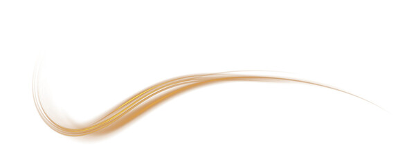 Golden glowing shiny lines effect. Luminous golden lines of speed. Light glowing effect. Light trail wave, fire path trace line and incandescence curve twirl. PNG.