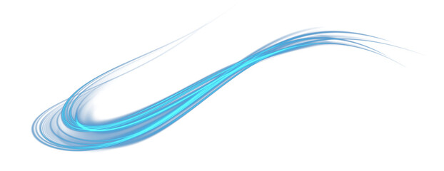 Blue glowing shiny lines effect. Luminous blue lines of speed. Light glowing effect. Light trail wave, fire path trace line and incandescence curve twirl. PNG.