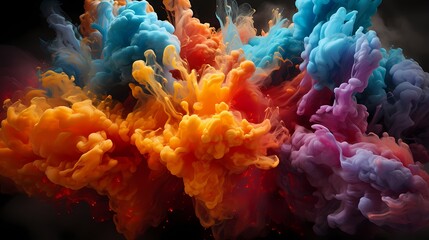 A kaleidoscope of colors erupts as two liquid forces collide, creating an awe-inspiring spectacle captured in high definition - obrazy, fototapety, plakaty