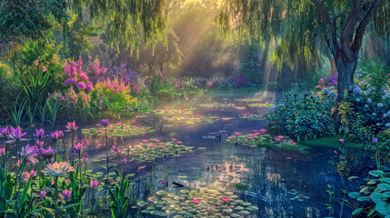 Waterlillies on pond Monet - obrazy, fototapety, plakaty