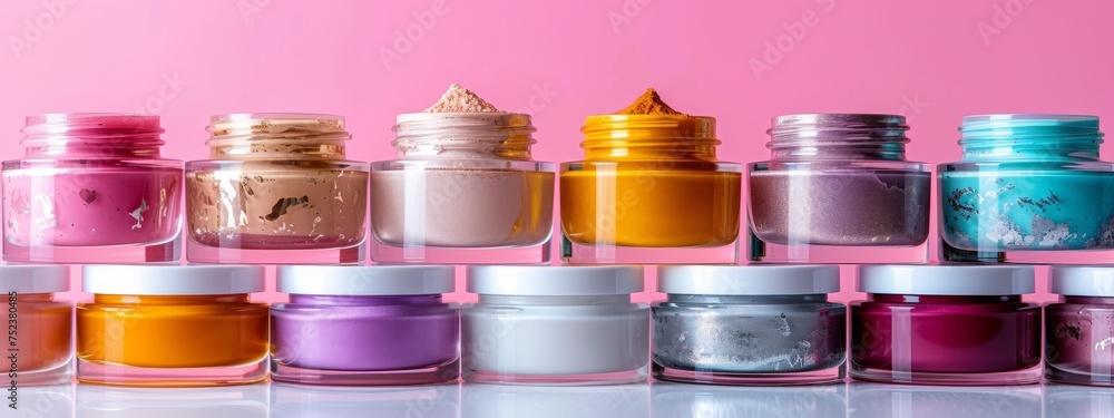 Poster row of jars filled with different colored powders