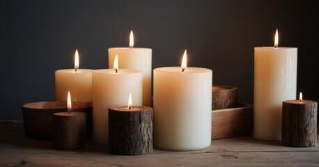 Obraz na płótnie Canvas Scandinavian Calm: Candle Still Life on Wooden Table background image