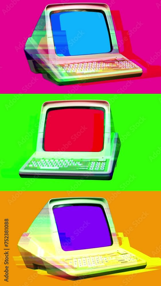 Poster vintage computer system in vertical