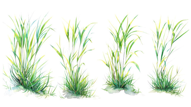 Isolated Green Grass amidst White Background with Nature's Elements: Plants, Leaves, and Freshness